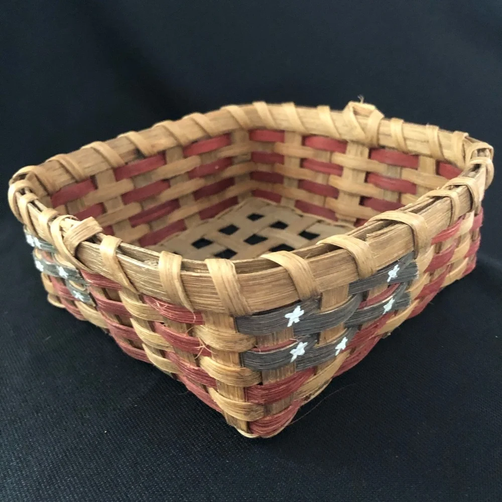 Handwoven Artist Signed Patriotic Flag Basket - Celebrate USA 250